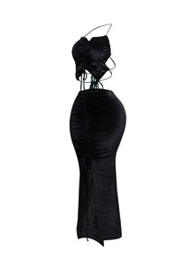 Everything I Want Velvet Maxi Skirt Set –Black