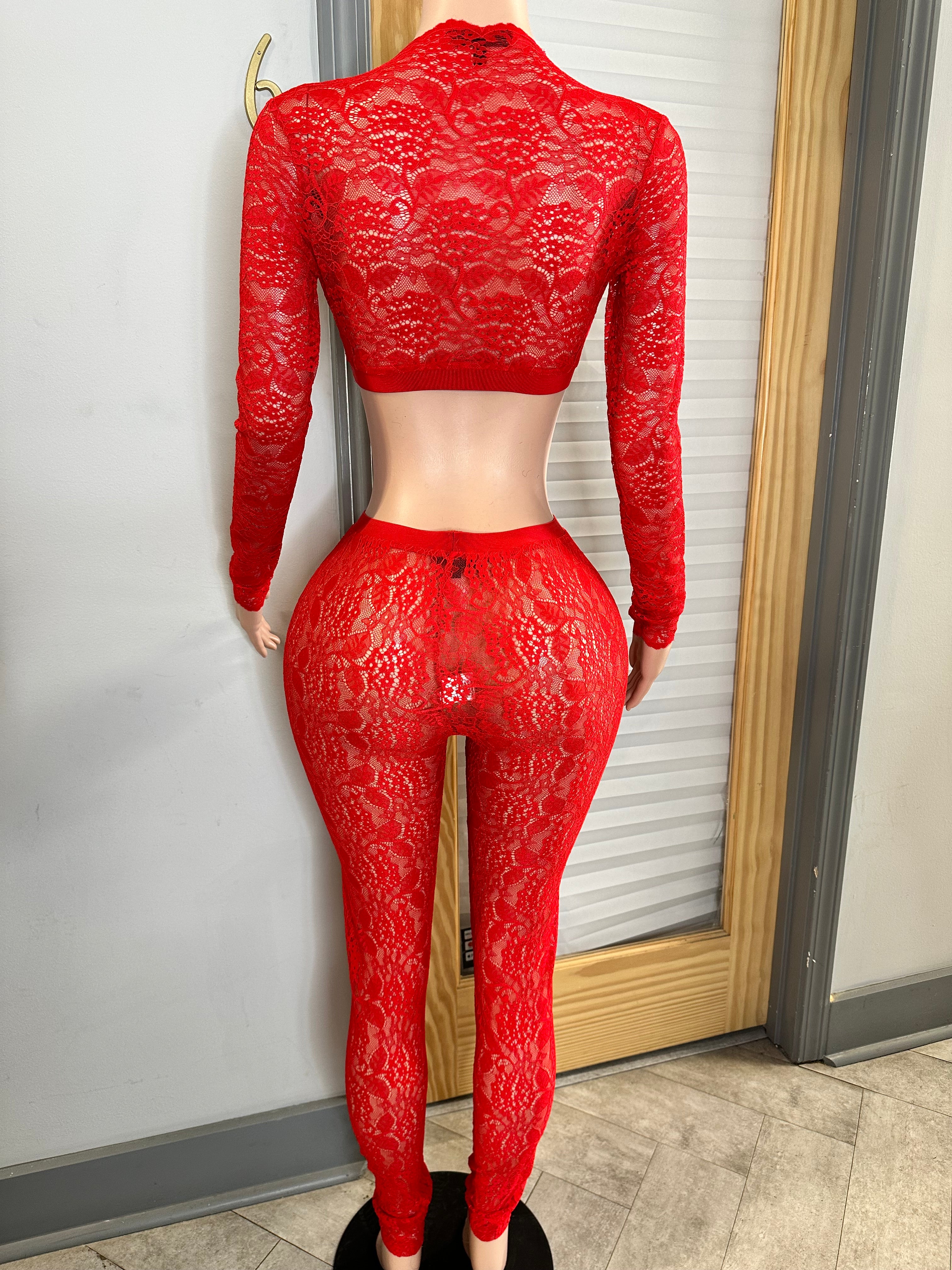 Sweet Memories Lace Legging & Crop Top Set- Red
