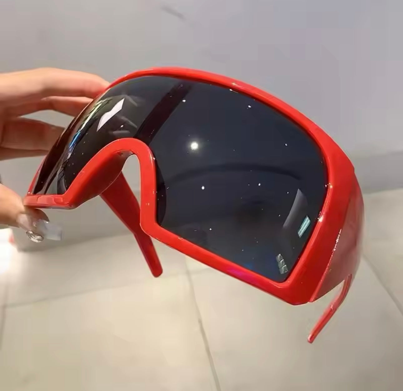 Futuristic Goggle Wrap Round Sunglasses- Red – Luxechic Couture
