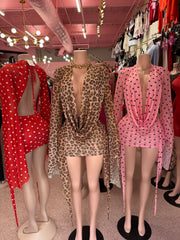 Leopard Drip Effect Drape Mini Dress