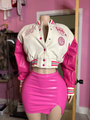 Suger Rush PU Skirt W/Slit- Hot Pink