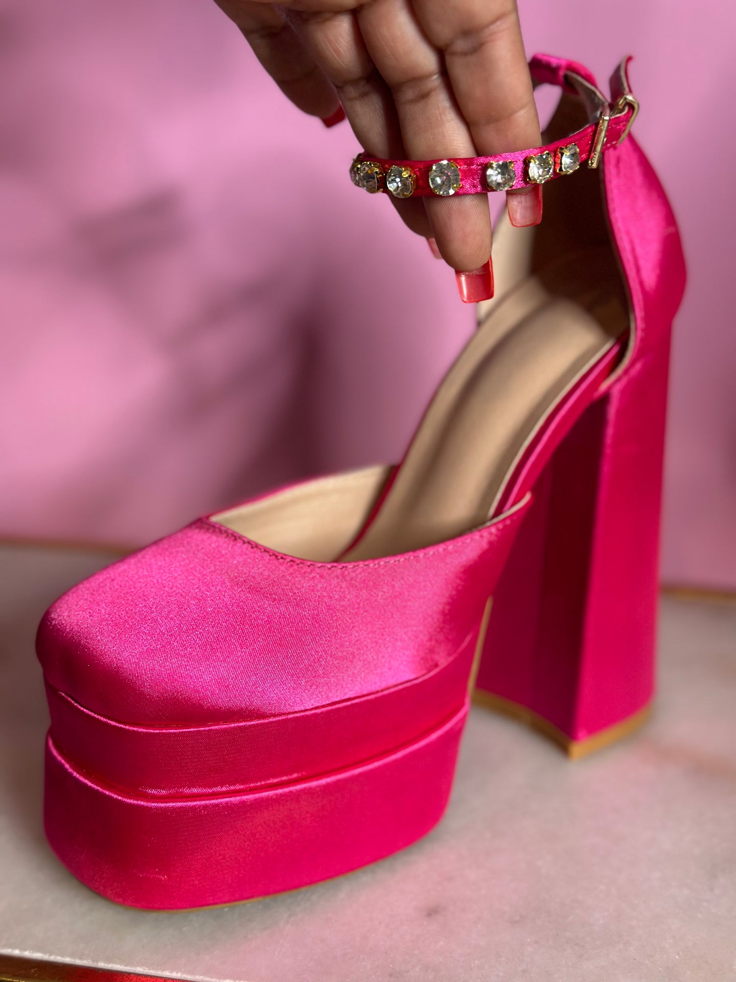 Platform Ankle Strap Heel- Pink