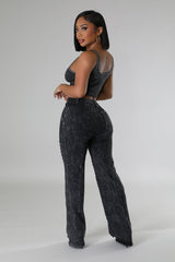 Mineral Wash Cut Out Pant Set- Black
