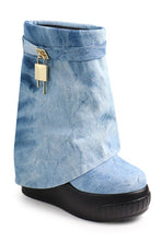 Lock It Down Denim Platform Boots – Light Wash