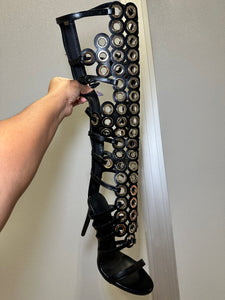 Renegade Grommet Gladiator Stiletto Heels – Black