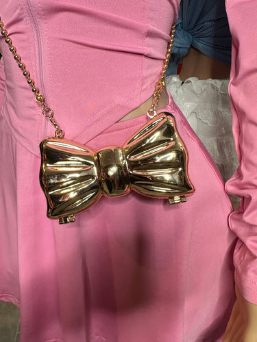 Metallic Bow Mini Bag- Gold