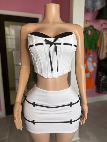 Showing Up Pretty Corset Crop Top & Skirt Set- White