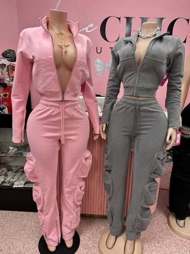 Airport Runs Cargo Pant Set-Pink