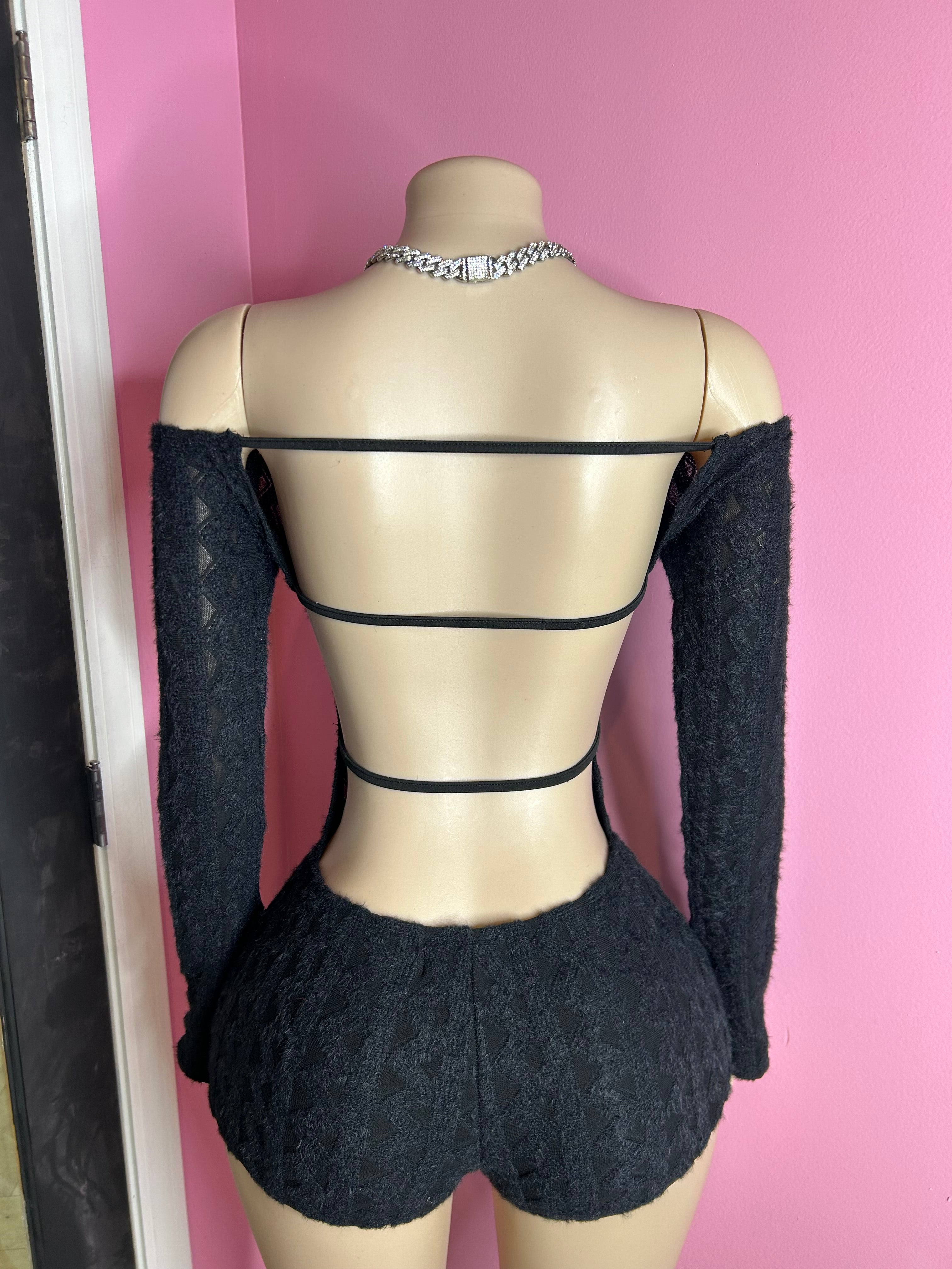 Fuzzy Feelings Romper- Black
