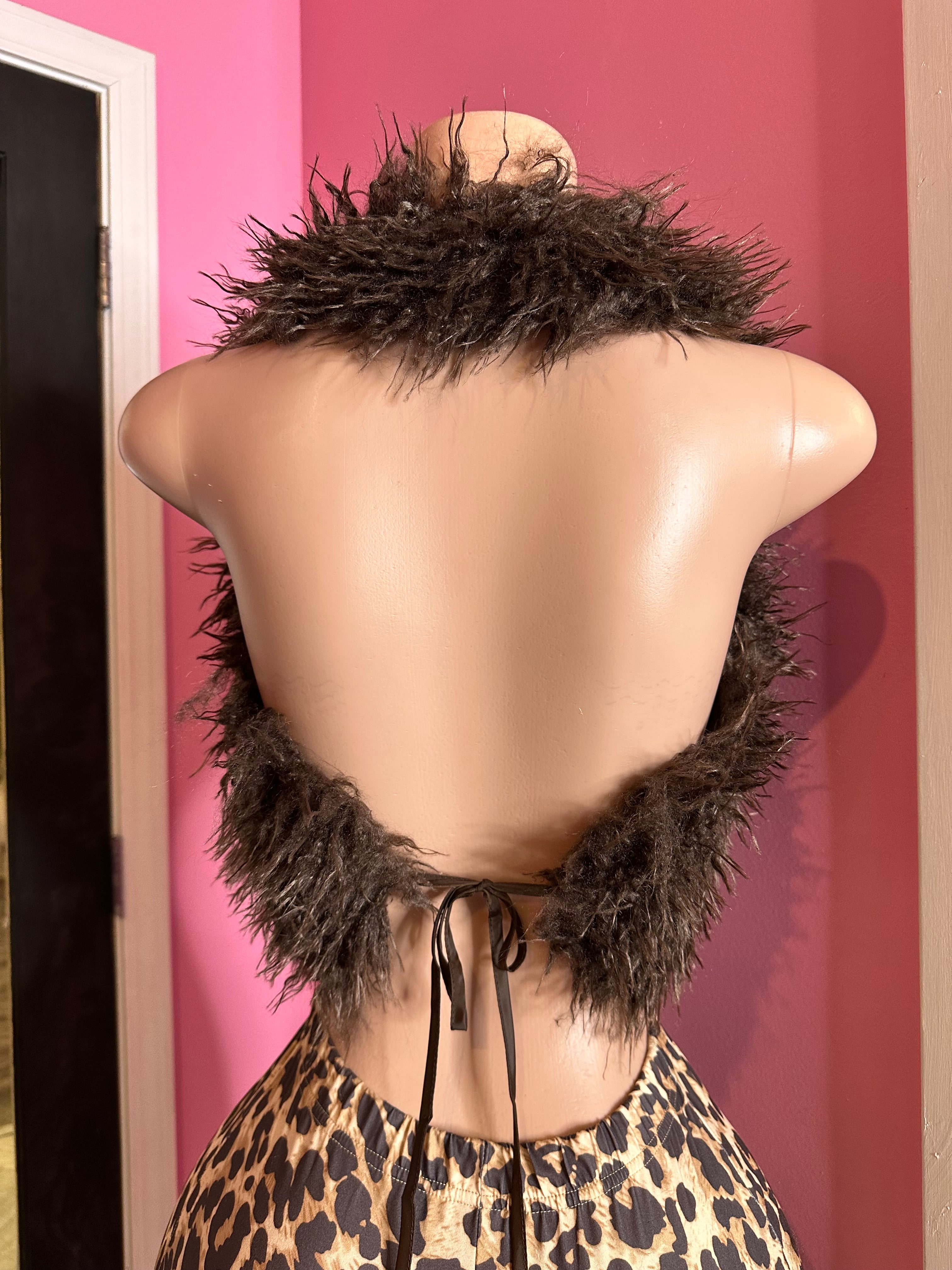 Faux Finesse Fur Halter Top- Brown