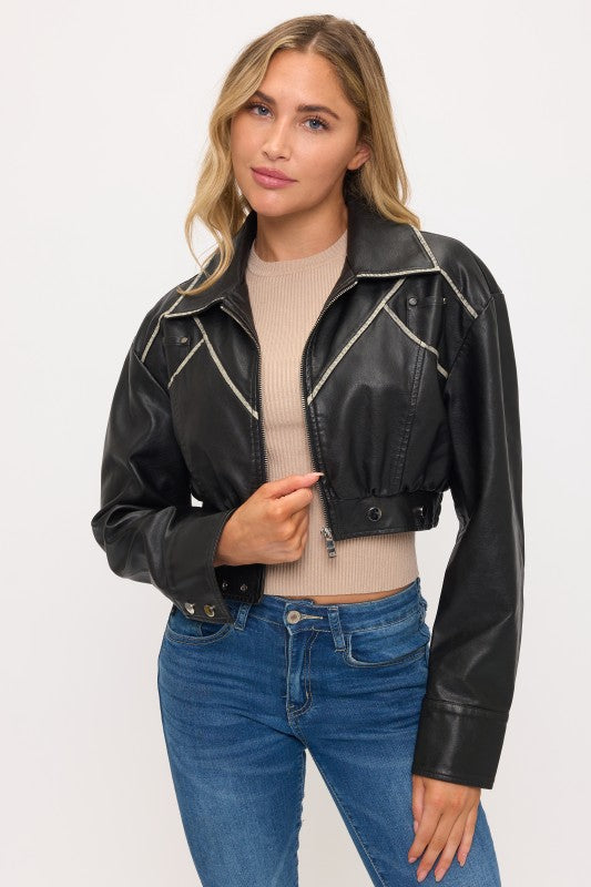 Boss Instinct Cropped Moto Jacket- Black