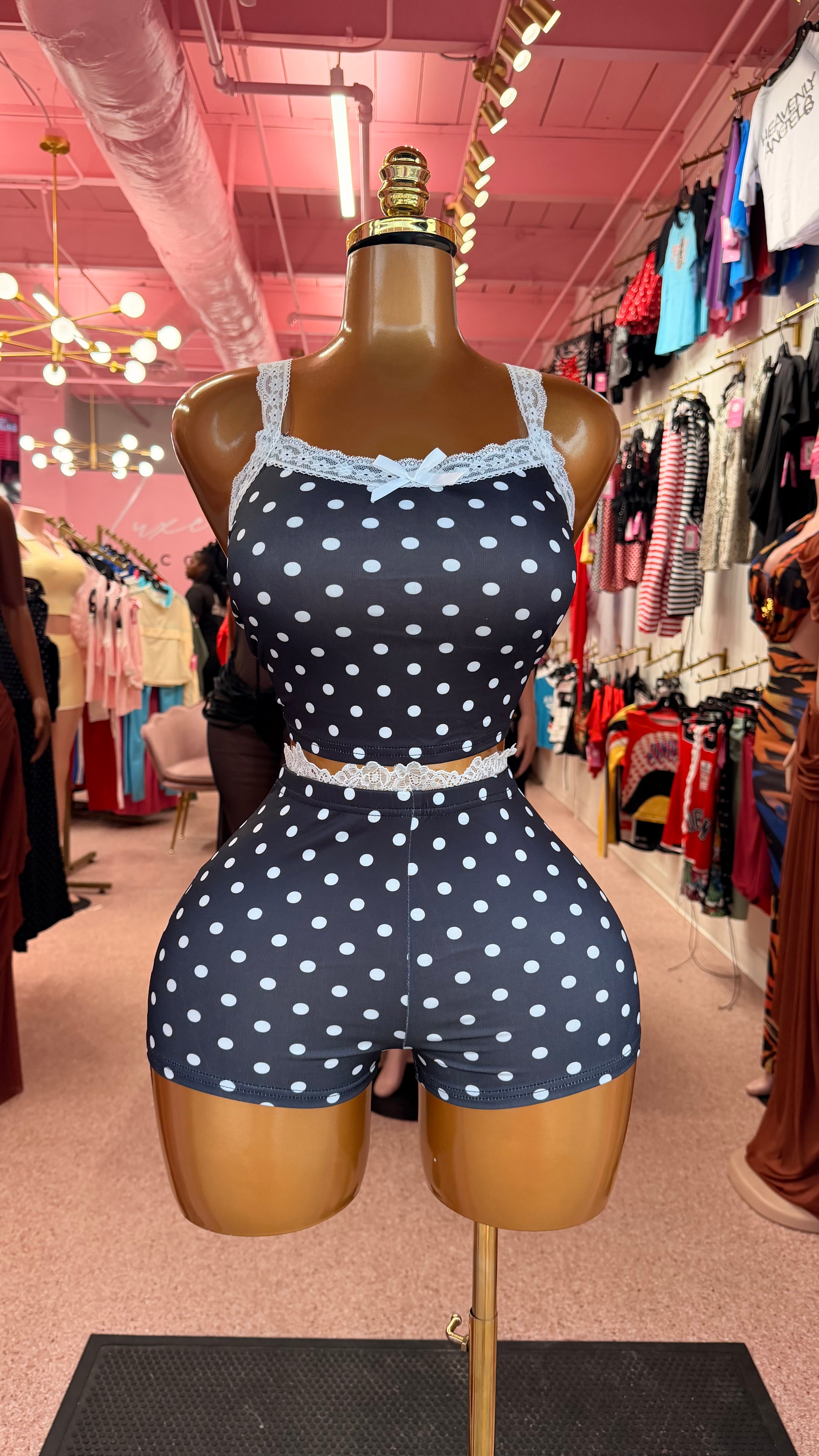 Good Girl Gone Dotty Short Set- Black