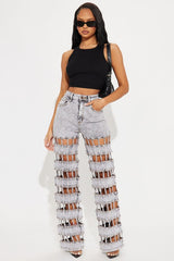 Concrete Cutout Cage Denim Jeans – Gray