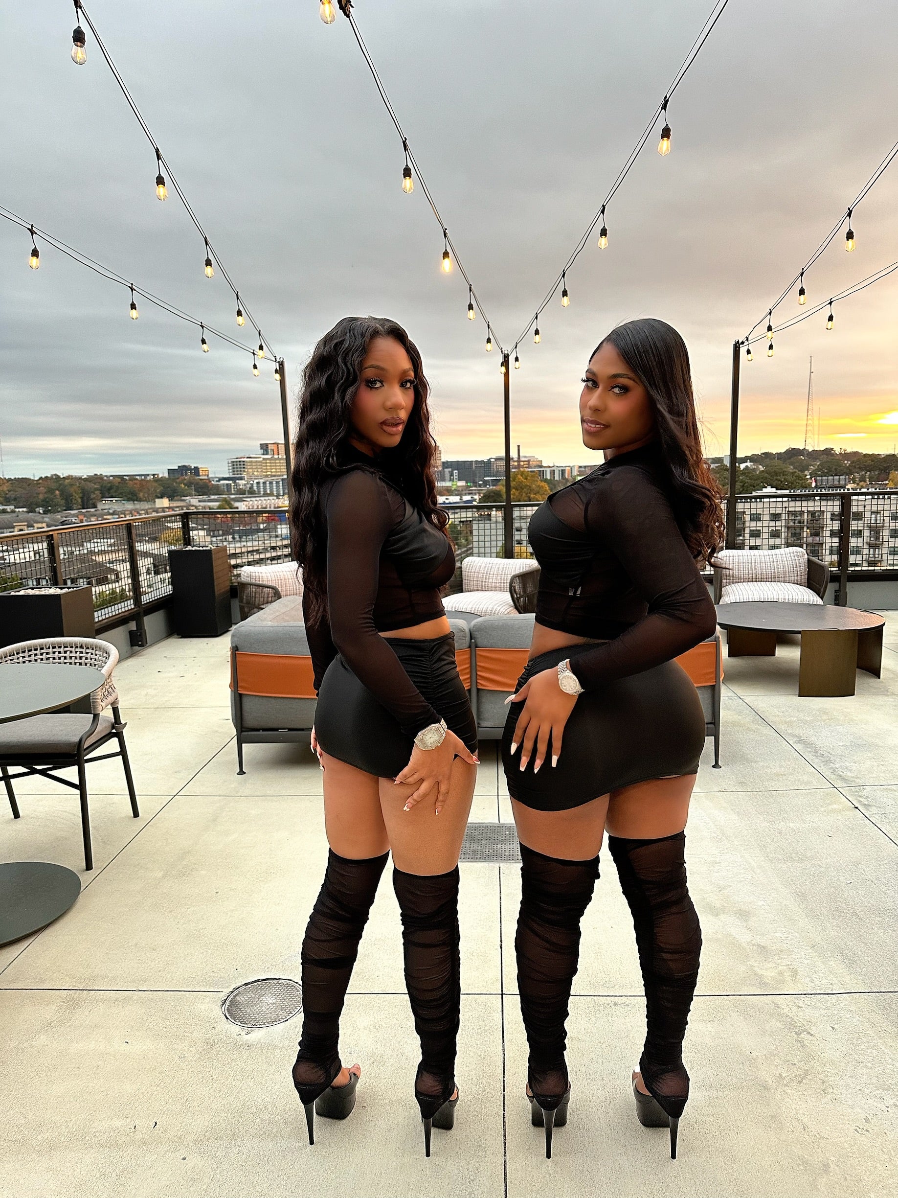 After Dark Mesh 3 Piece Mini Skirt Set- Black