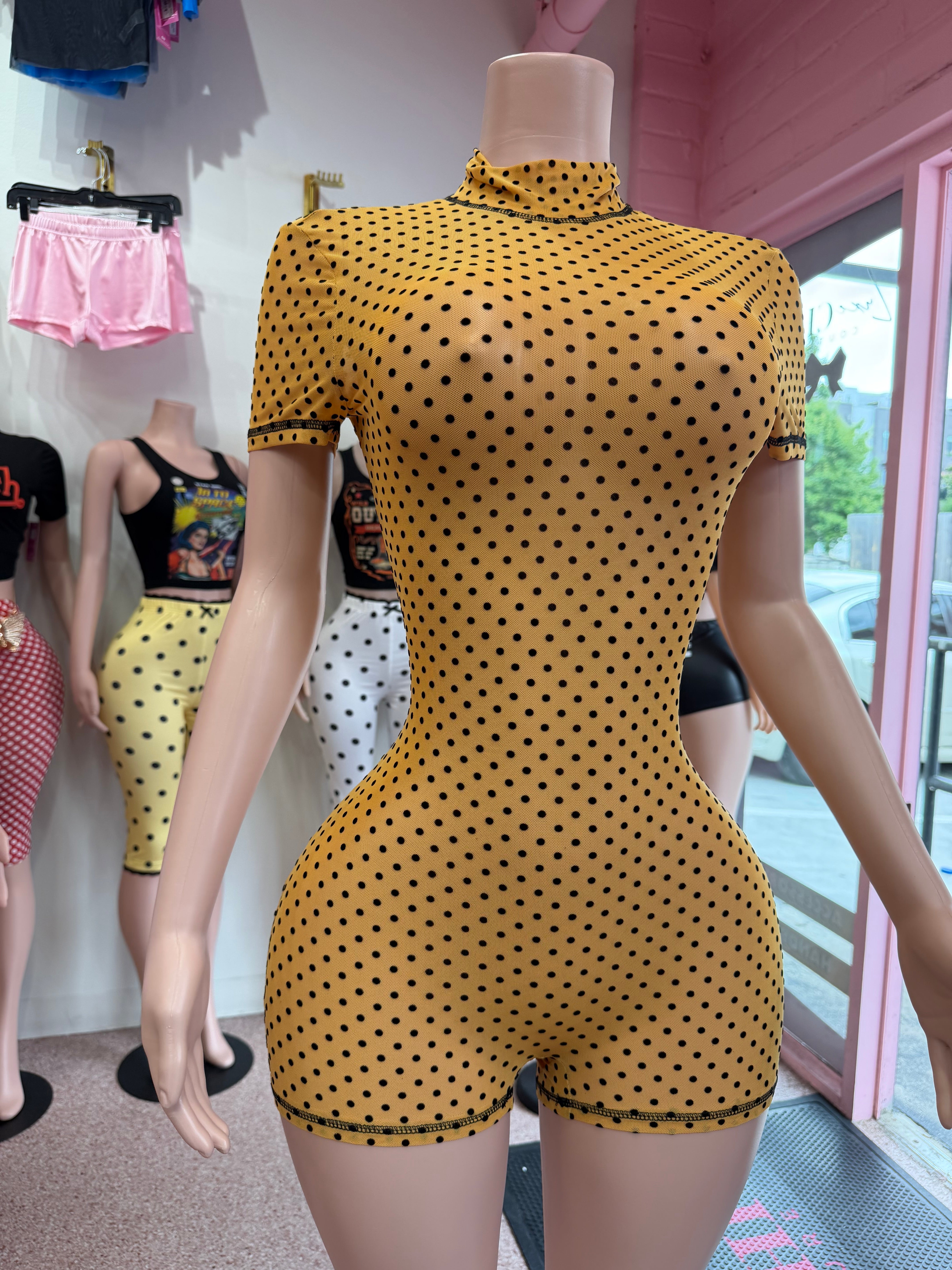 Spot Me Now Romper- Mustard