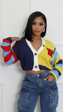 Colorful Knit Cropped Cardigan "W" Patch