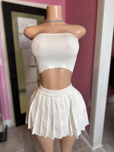 Tube Crop Top & Pleated Skort Set- White