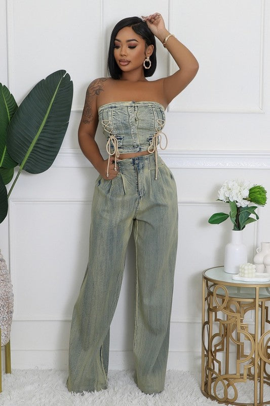 Anytime You Like Denim Pant Set