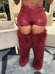 Midnight Croc Print Embossed High-Waist V-Front Shorts- Wine