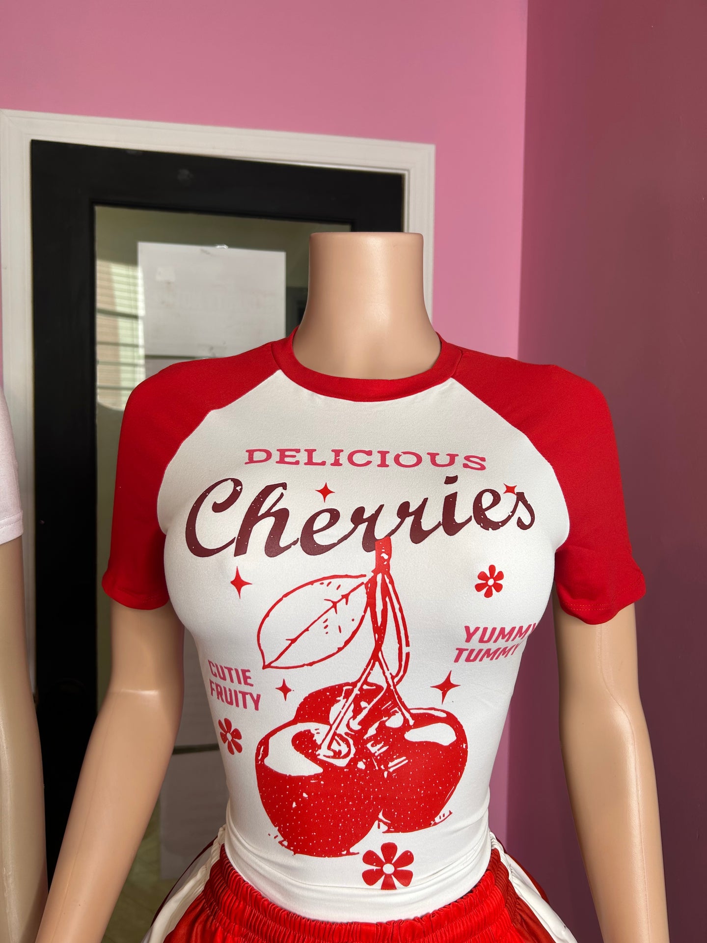 Delicious Cherries Top- White/Red