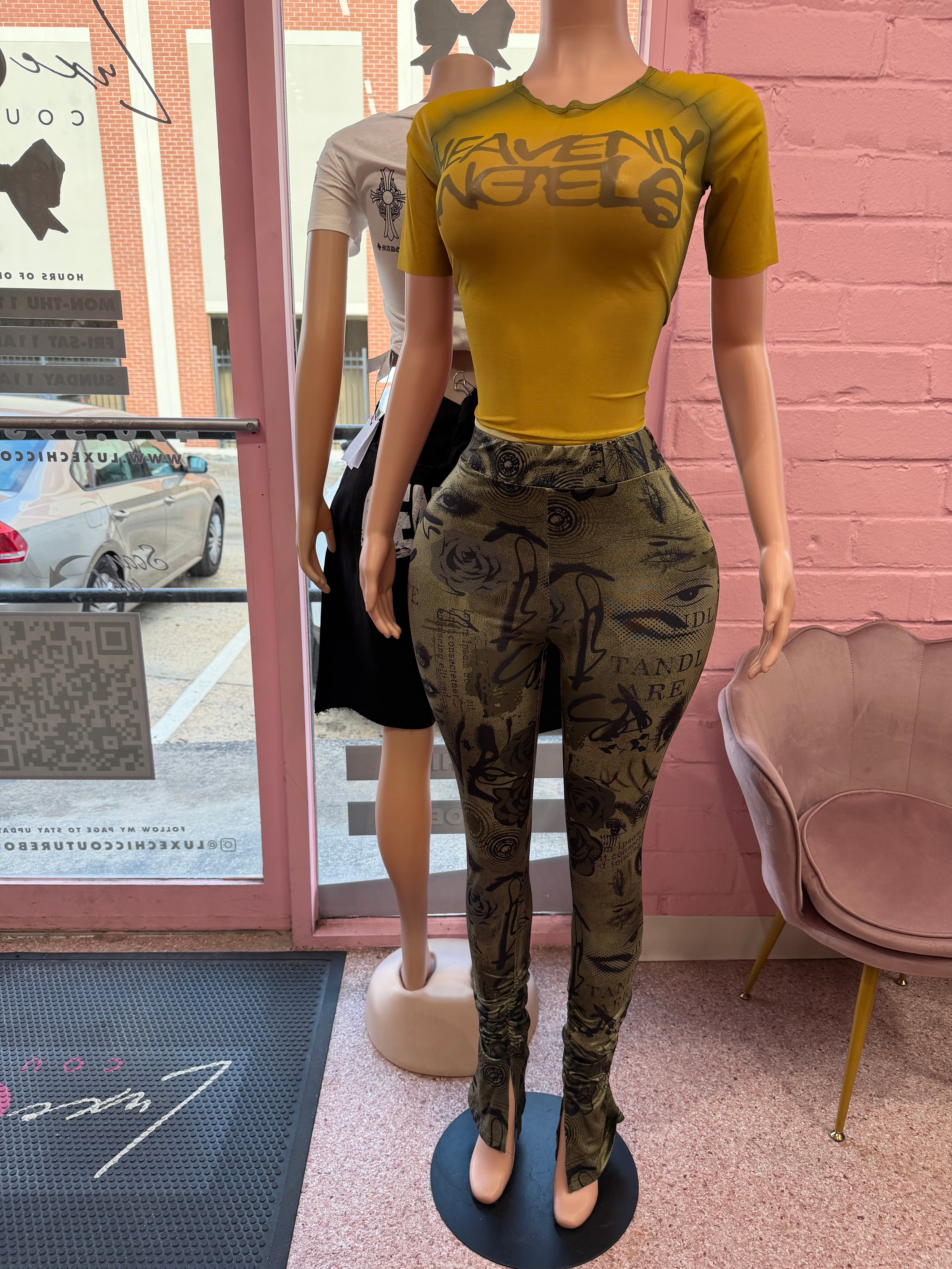 Heavenly Angels Short Sleeve Top- Olive