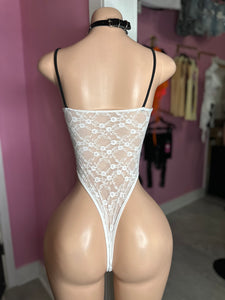 Just Love Bows Lace Bodysuit- White