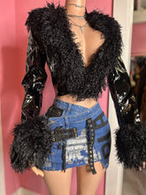 Fierce & Funky Mongolian Fur Cropped Patent Leather Jacket- Black