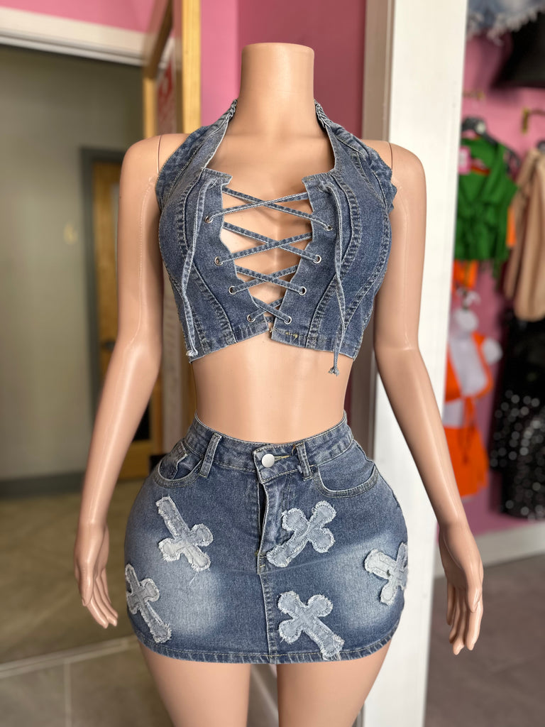 Chrome hearts denim skirt set – Luxechic Couture