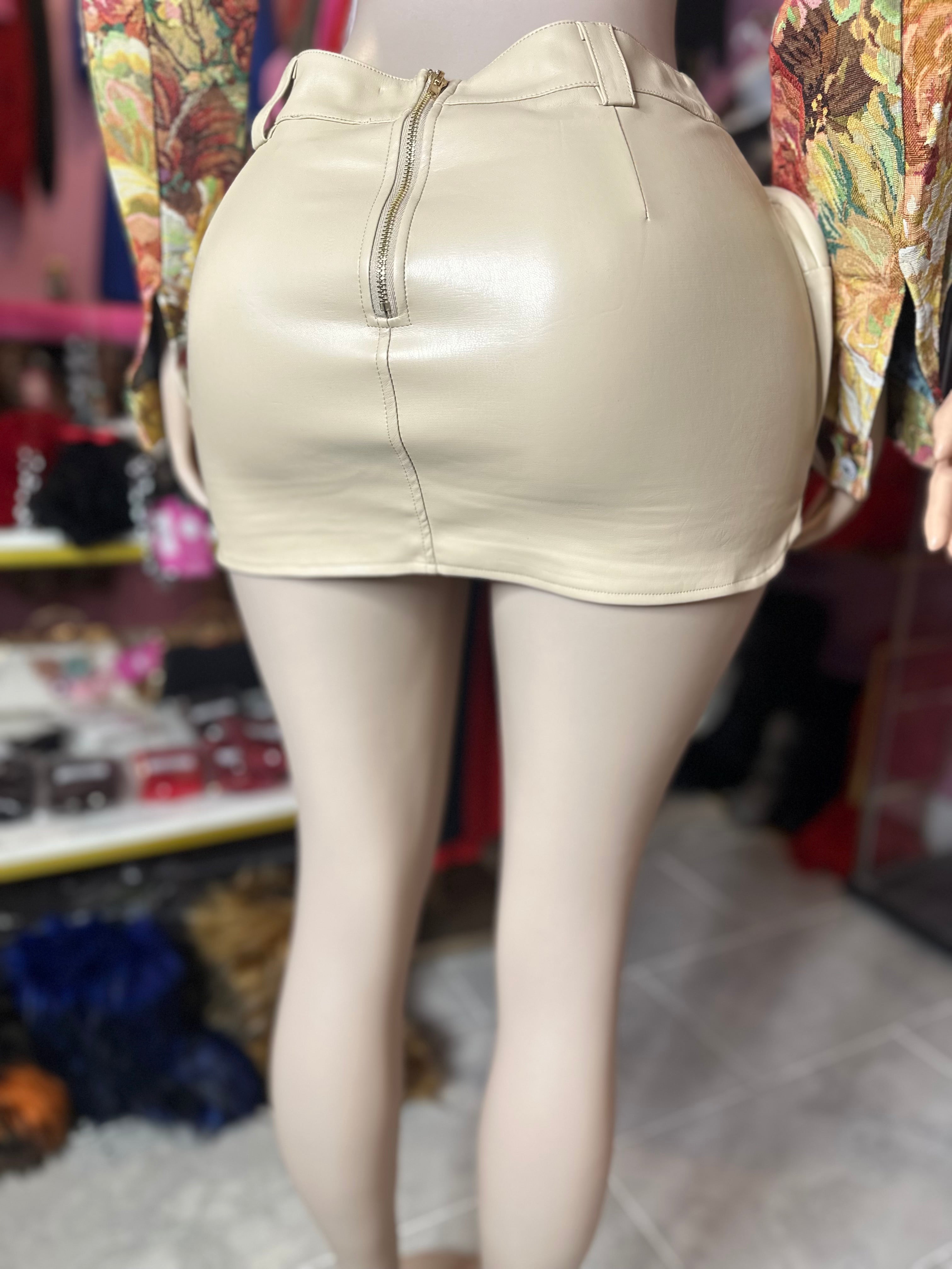 PU Pocket Leather Mini Cargo Skirt- Lt Taupe