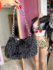Fluff Pouch Handbag- Black