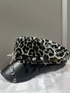 Leopard Print Spike Hat with Silver Accents- Gray