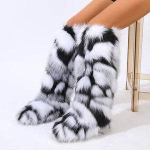 Wynter Fluffy Faux Fur Tall Boots- Blk/White