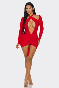 Vivid V-Cut Mini Dress- Red