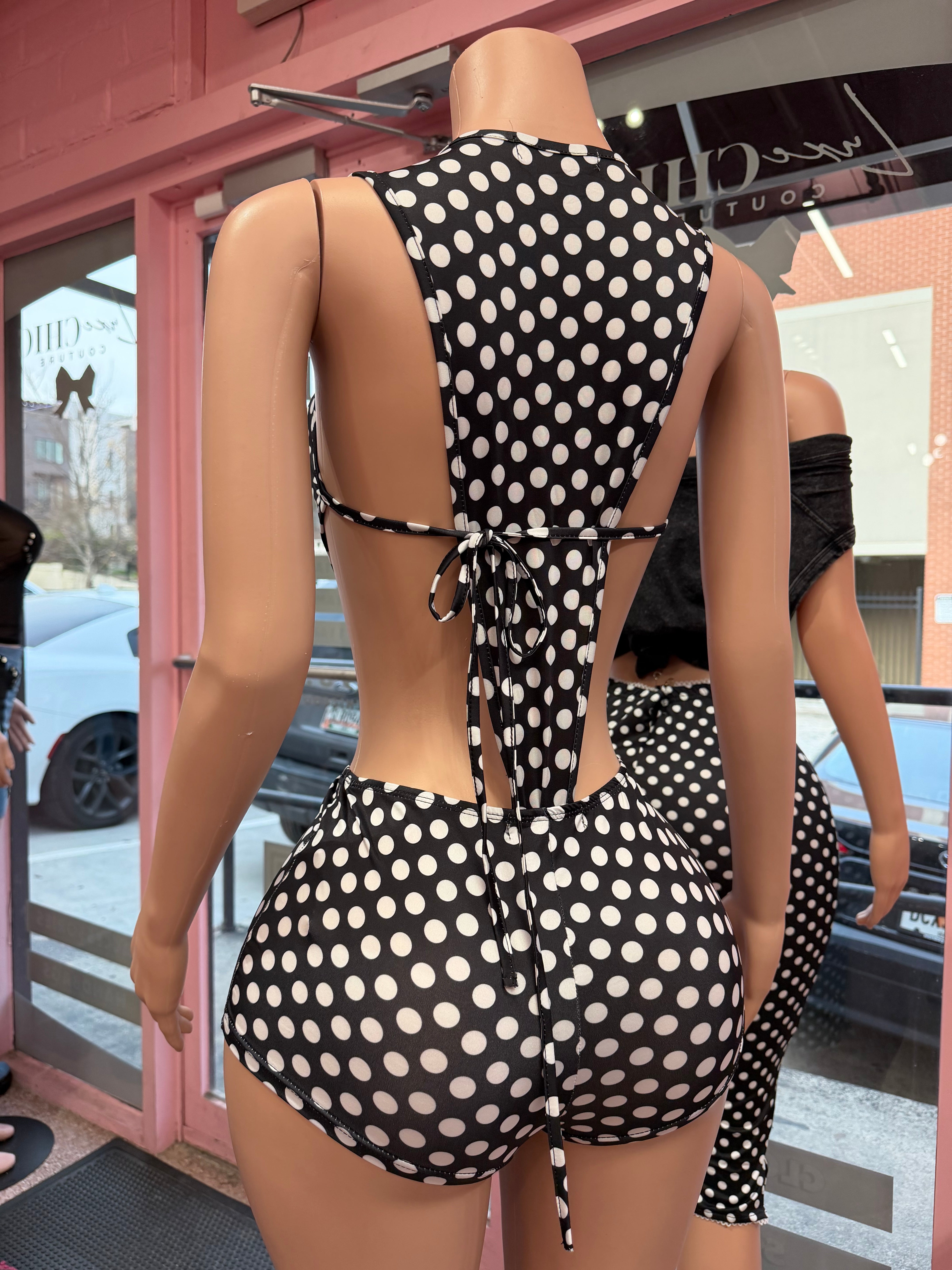 Polka Dot Tease Set – Black/White