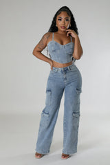 Denim Eats Bustier & Cargo Pants Set