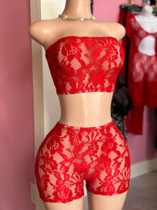 One More Night Two-Piece Lace Set- Red