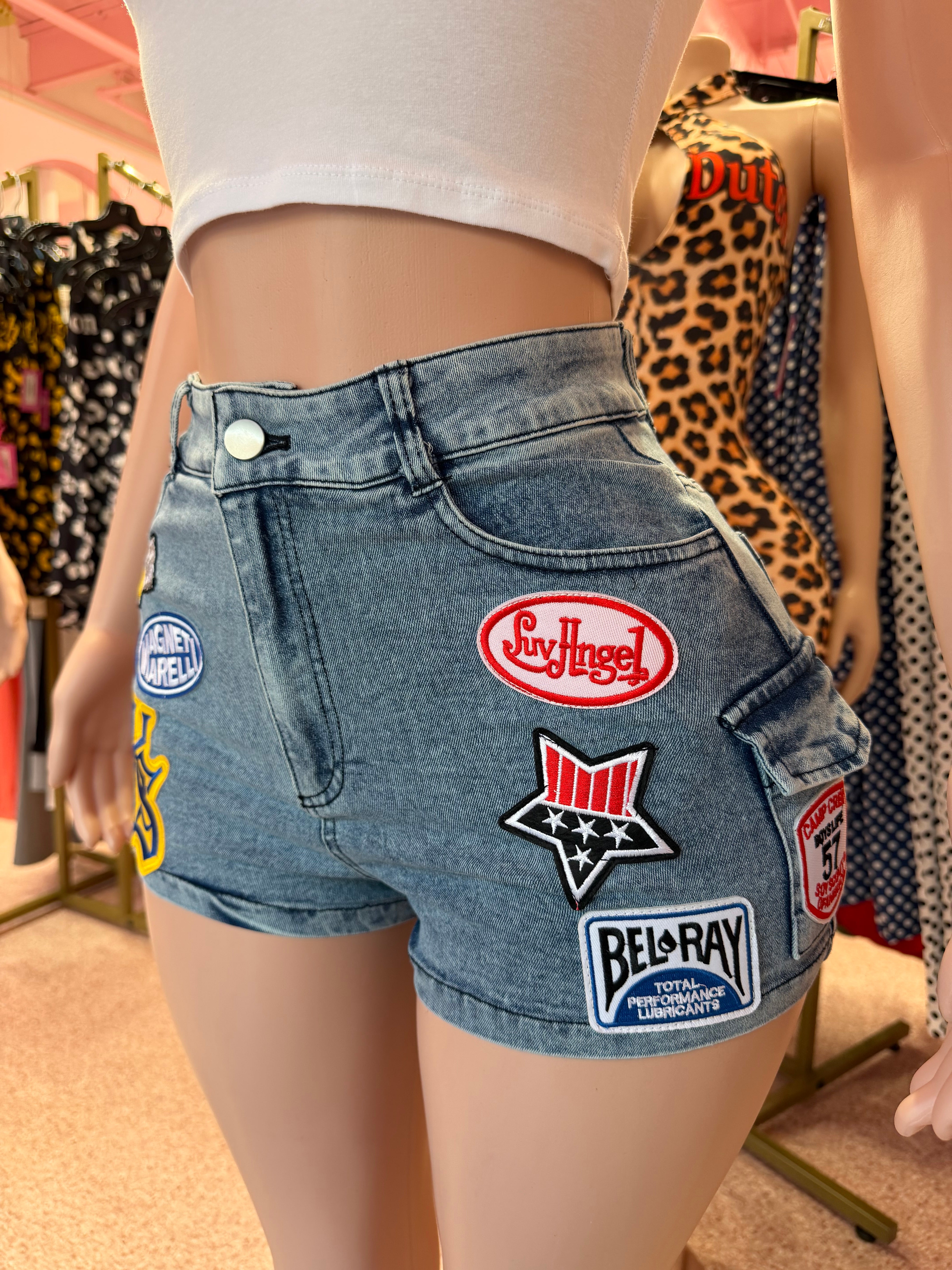 Fast Lane Patch Denim Shorts