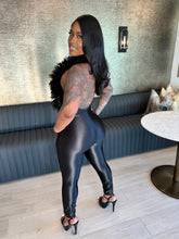 Make An Appearance Halter Neck Mongolian Fur Jumpsuit- Black