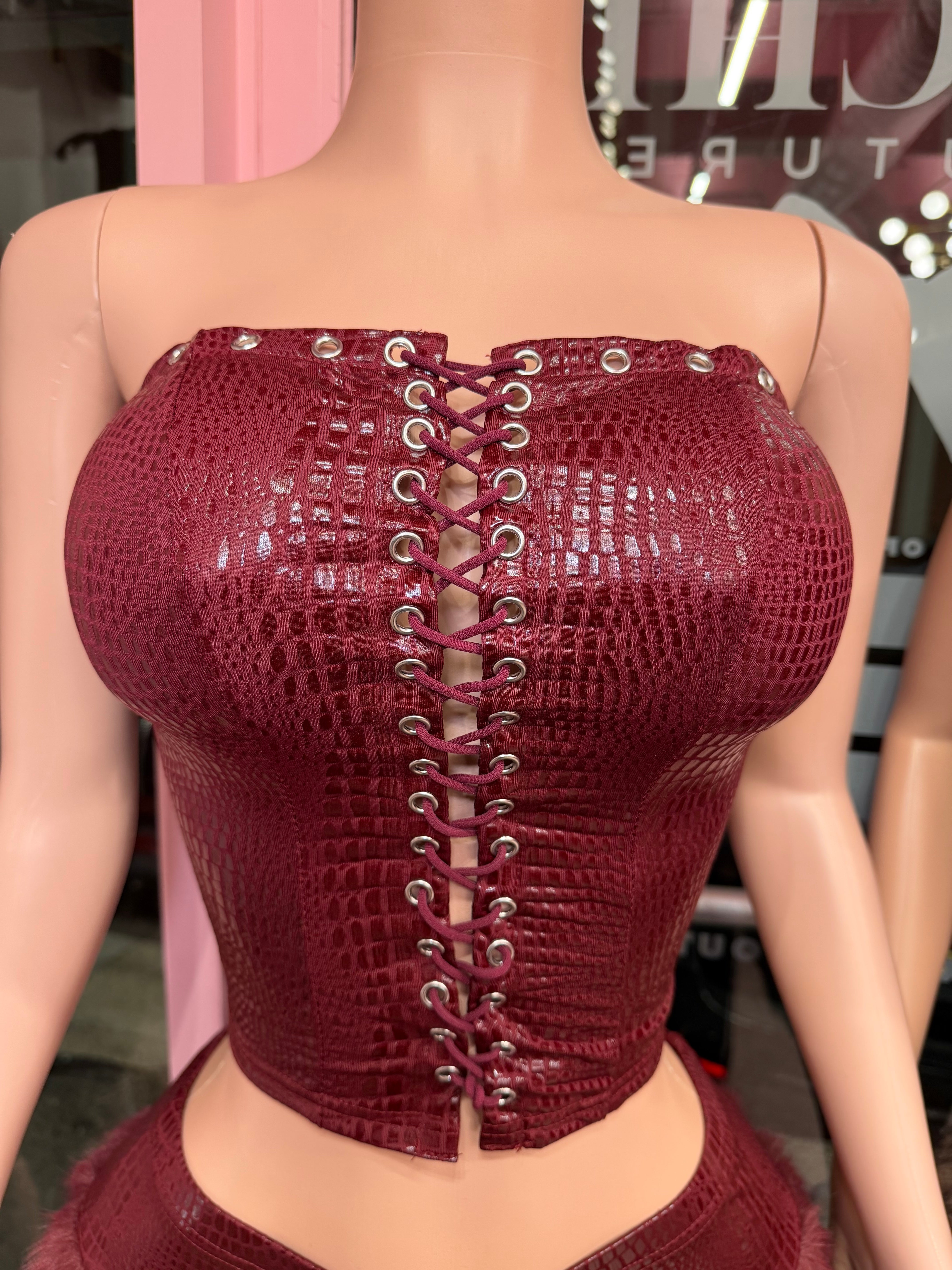 Rich Energy Corset & Fur Mini Skirt Set