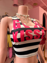 Kiss & Tell Graphic Crop Top- White/Pink