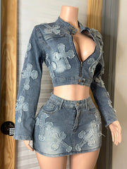 Crossed My Mind Denim Mini Skirt Set