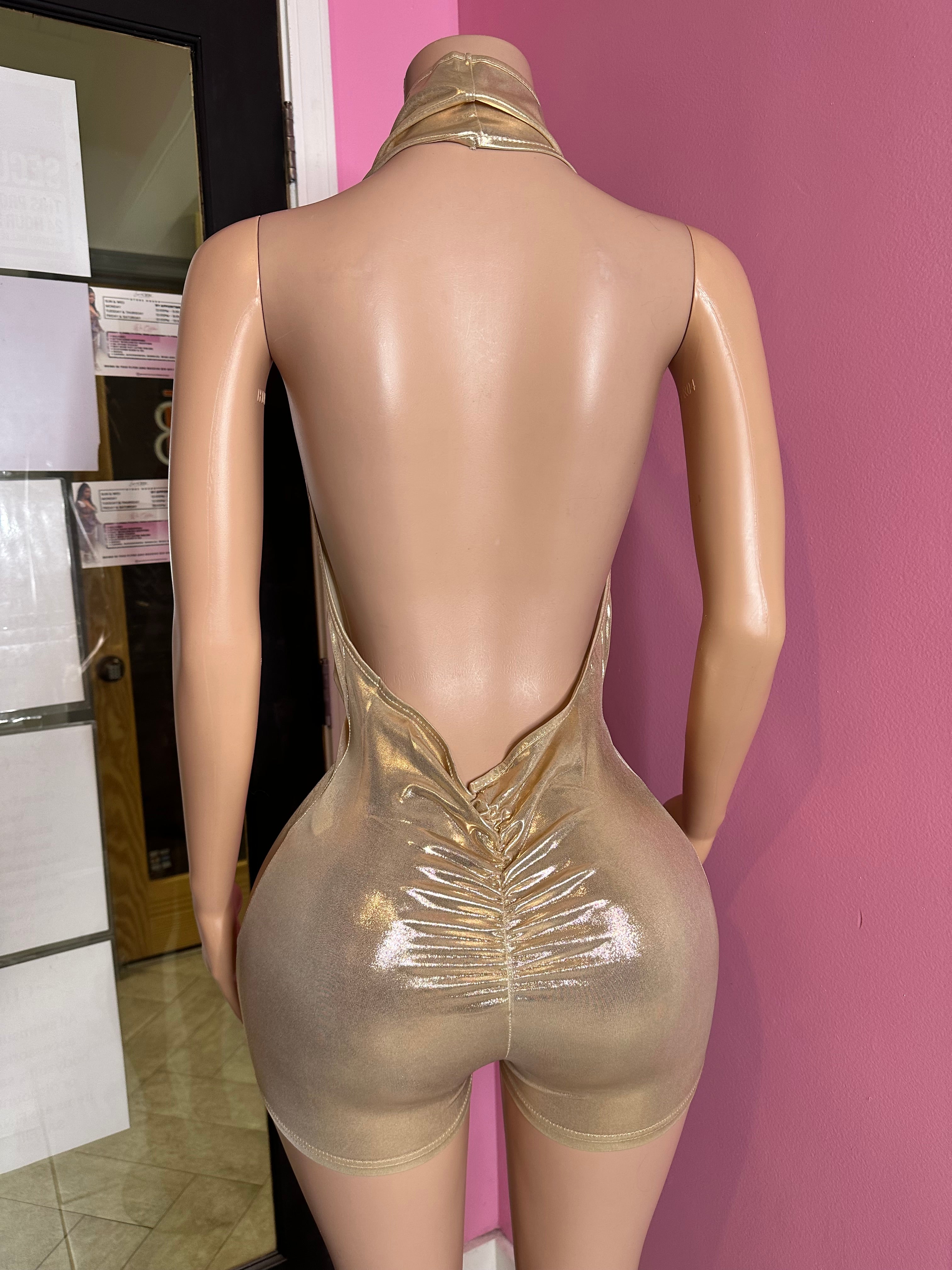 Champagne Halter Romper- Gold