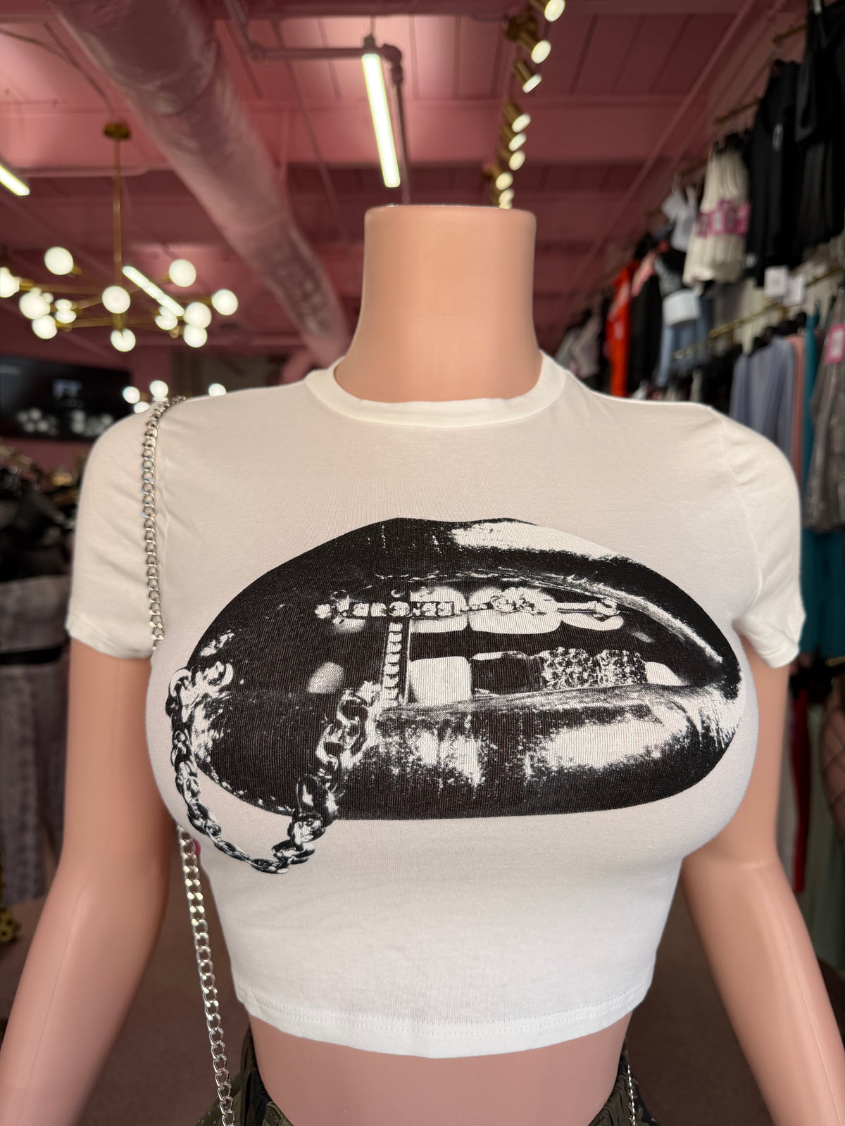 Lip Service Graphic Crop Top- White