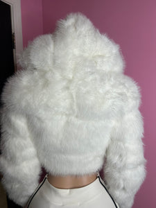 Chic Faux Fur Jacket with Hood – White