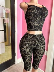 Seductive Silhouette Lace Capri Set- Black