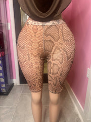 Snake Fierce Passion Mesh Capri Shorts- Brown
