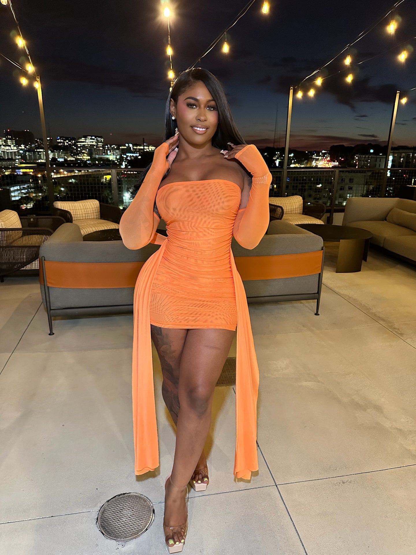 Slay The Night Sheer Mini Dress – Orange
