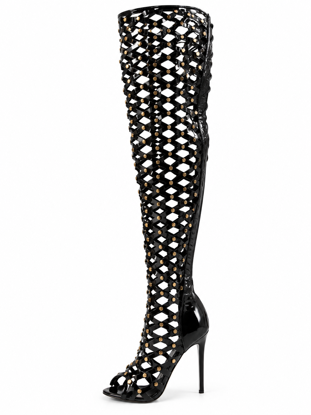 Pre-Order 10 business days then ship) Caged In Studded Stiletto Boots – Black 🖤