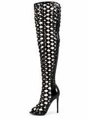 Pre-Order 10 business days then ship) Caged In Studded Stiletto Boots – Black 🖤