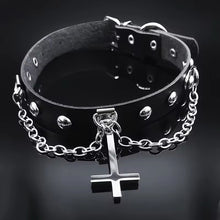 Gothic Cross Necklace PU Choker